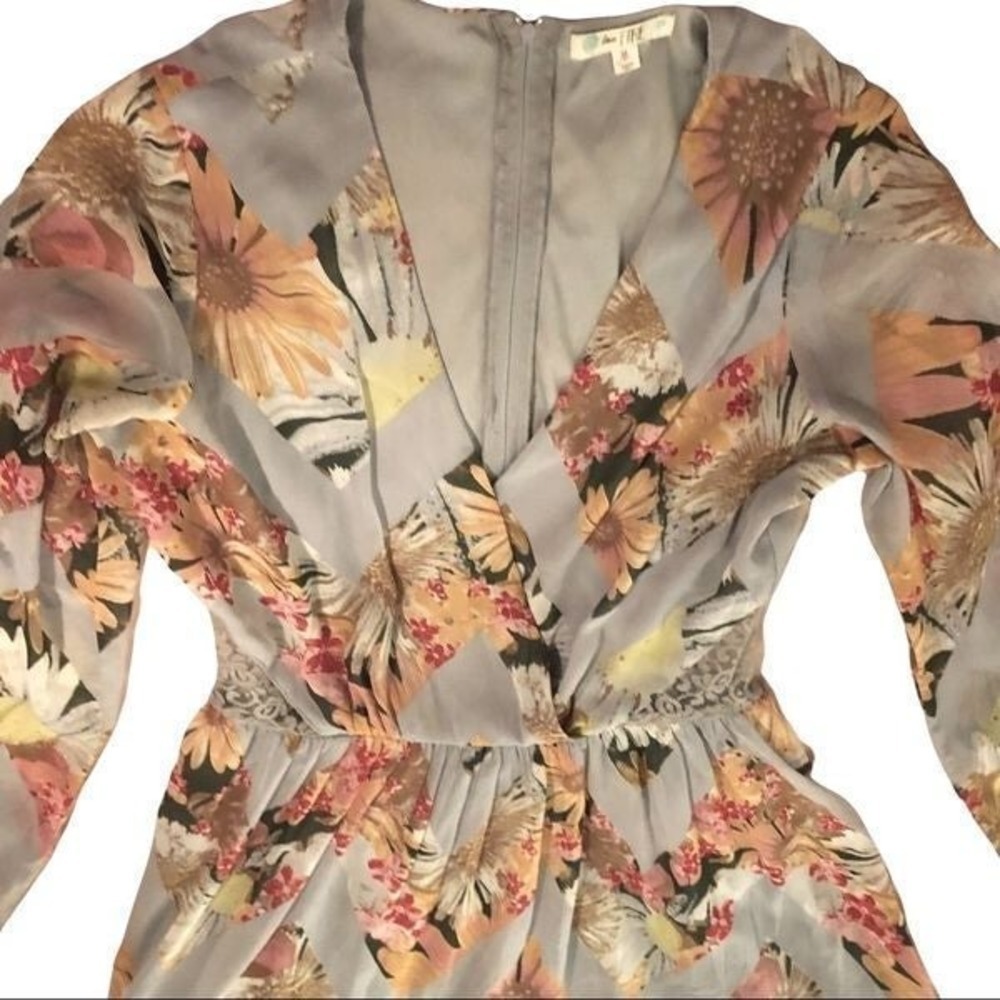 Spring Floral Midi Dress CrisCross Front Cinched  Waist & Shear Sleeves - Picture 3 of 5